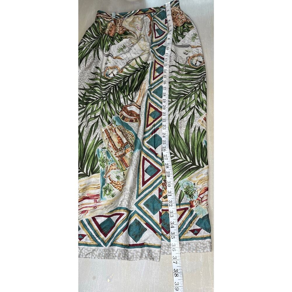 90's Sharon Young Tropical Print Boho Faux Wrap Skirt w/ Pocketwatch Design - Picture 8 of 10